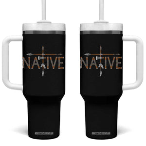 Western Style Tribal Feather Tumbler With Handle Vintage Boho Graphic