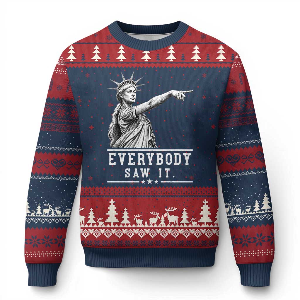 Liberty Has Spoken Everybody Saw It Ugly Christmas Sweater Funny Pointing Statue Basketball Parody TS12 Navy Red Print Your Wear