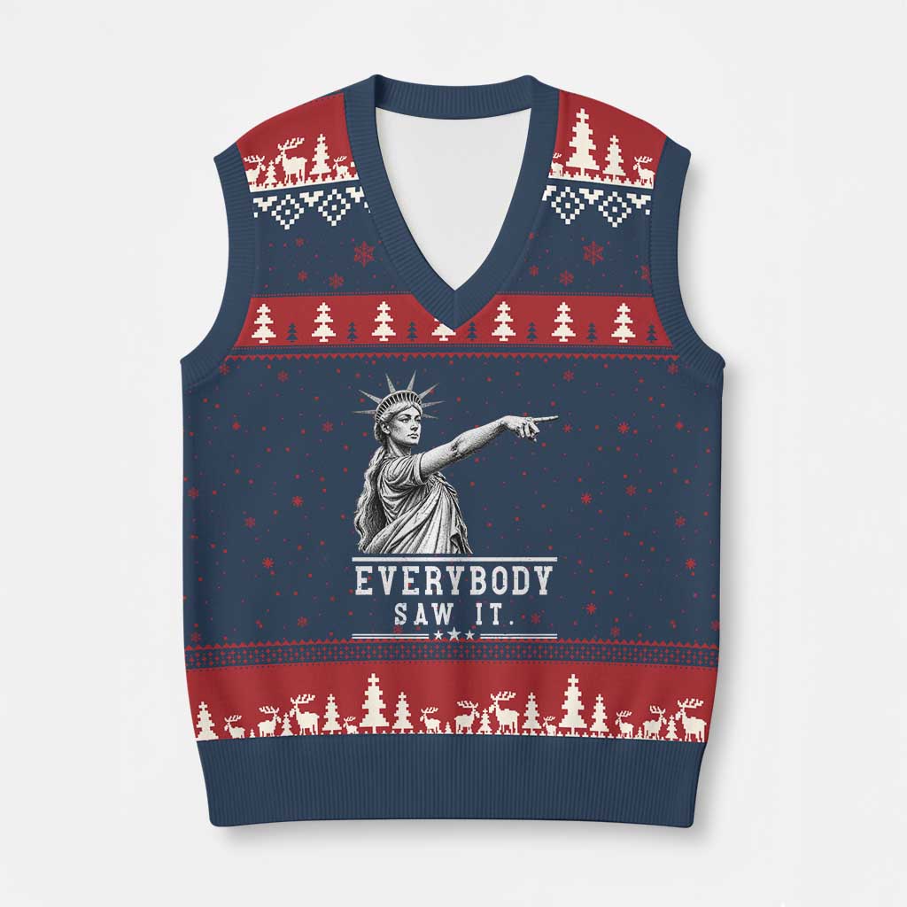 Liberty Has Spoken Everybody Saw It V-Neck Knit Sweater Vest Funny Pointing Statue Basketball Parody TS12 Navy Red Print Your Wear