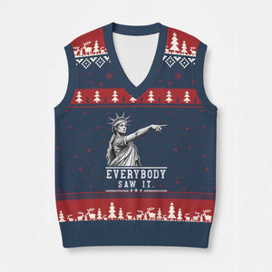 Liberty Has Spoken Everybody Saw It V-Neck Knit Sweater Vest Funny Pointing Statue Basketball Parody TS12 Navy Red Print Your Wear
