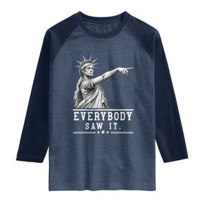 Liberty Has Spoken Everybody Saw It Raglan Shirt Funny Pointing Statue Basketball Parody TS12 Heather Denim Navy Print Your Wear