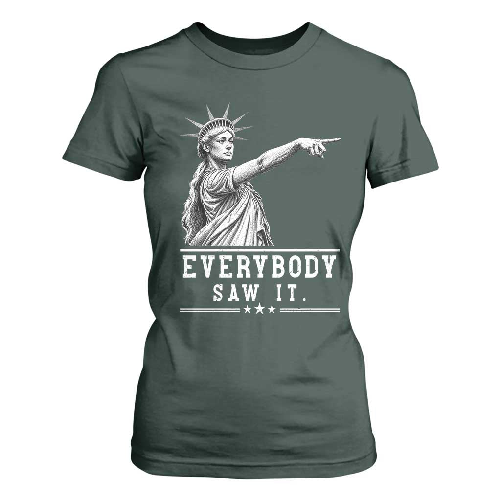 Liberty Has Spoken Everybody Saw It T Shirt For Women Funny Pointing Statue Basketball Parody TS12 Dark Forest Green Print Your Wear