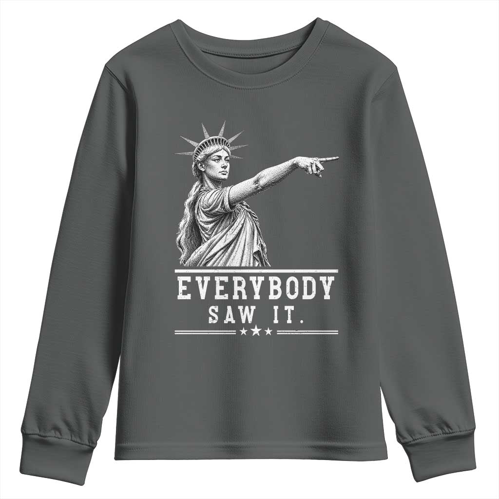 Liberty Has Spoken Everybody Saw It Youth Sweatshirt Funny Pointing Statue Basketball Parody TS12 Dark Heather Print Your Wear