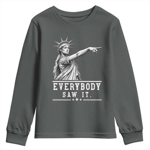 Liberty Has Spoken Everybody Saw It Youth Sweatshirt Funny Pointing Statue Basketball Parody TS12 Dark Heather Print Your Wear