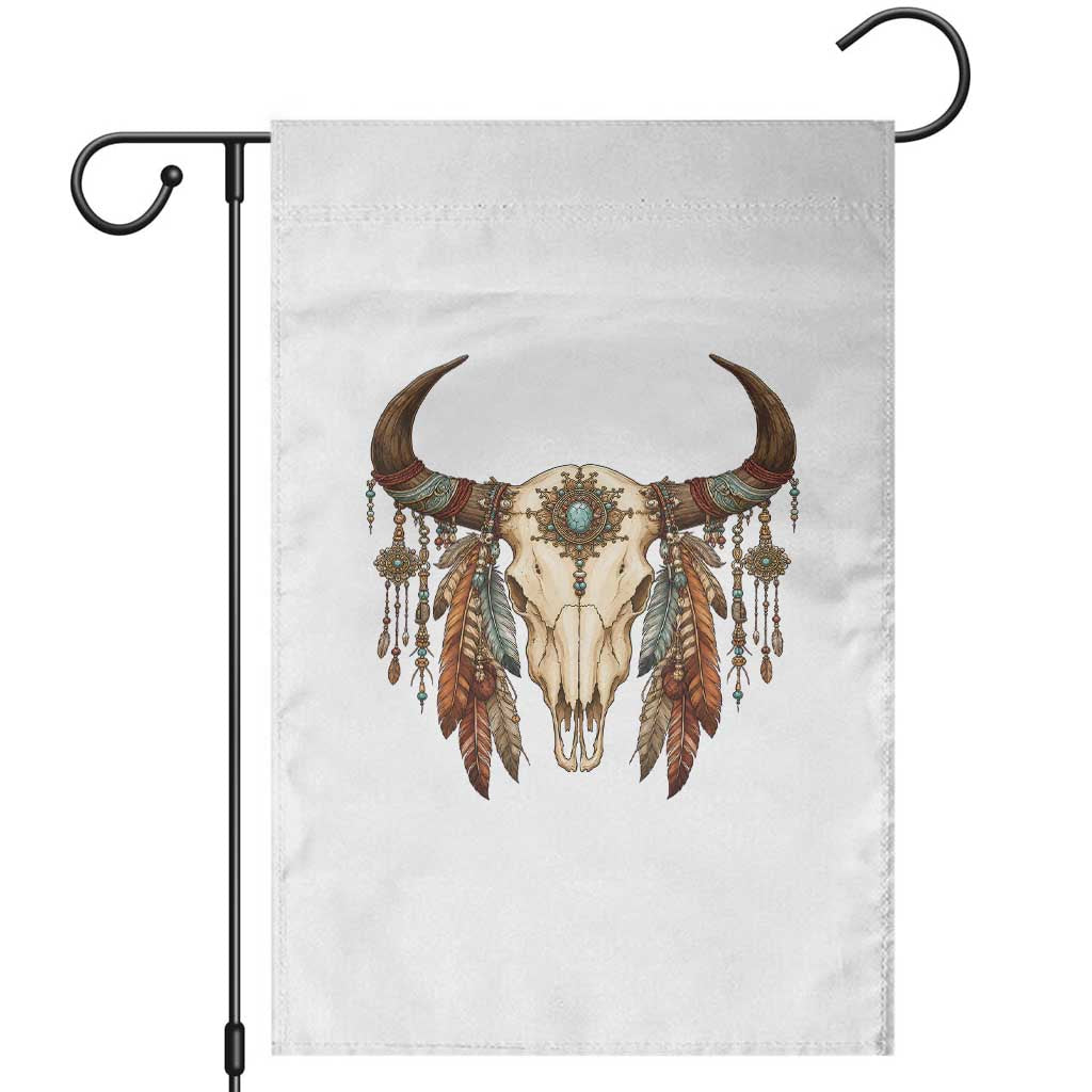 Vintage Southwestern Cow Skull Garden Flag Boho Feather Western Graphic TS12 White Print Your Wear
