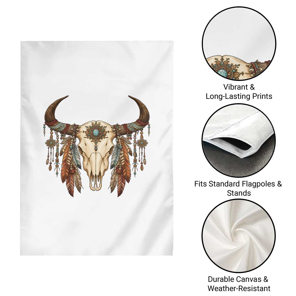 Vintage Southwestern Cow Skull Garden Flag Boho Feather Western Graphic