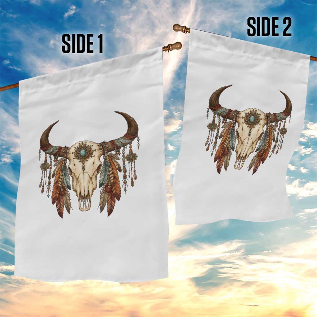 Vintage Southwestern Cow Skull Garden Flag Boho Feather Western Graphic