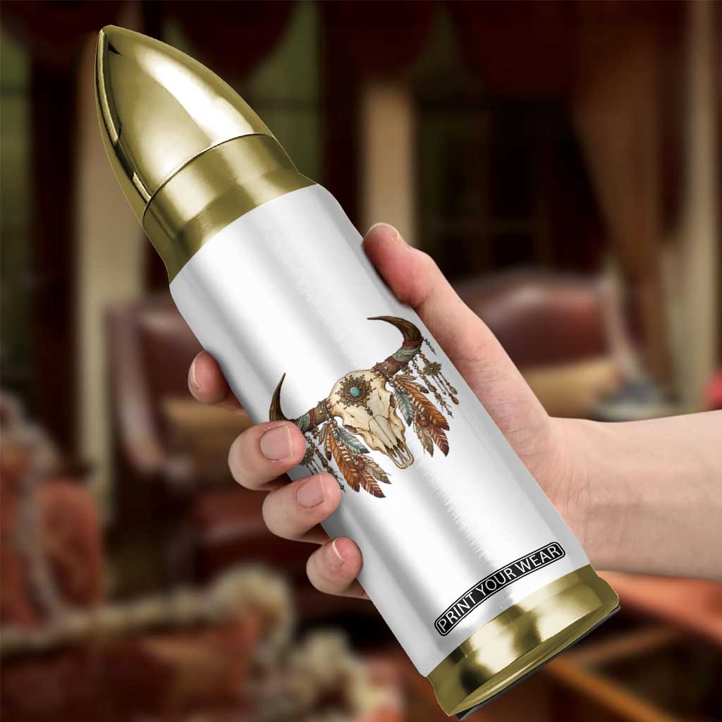 Vintage Southwestern Cow Skull Bullet Tumbler Boho Feather Western Graphic TS12 Print Your Wear