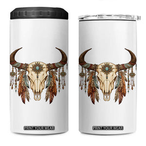 Vintage Southwestern Cow Skull 4 in 1 Can Cooler Tumbler Boho Feather Western Graphic