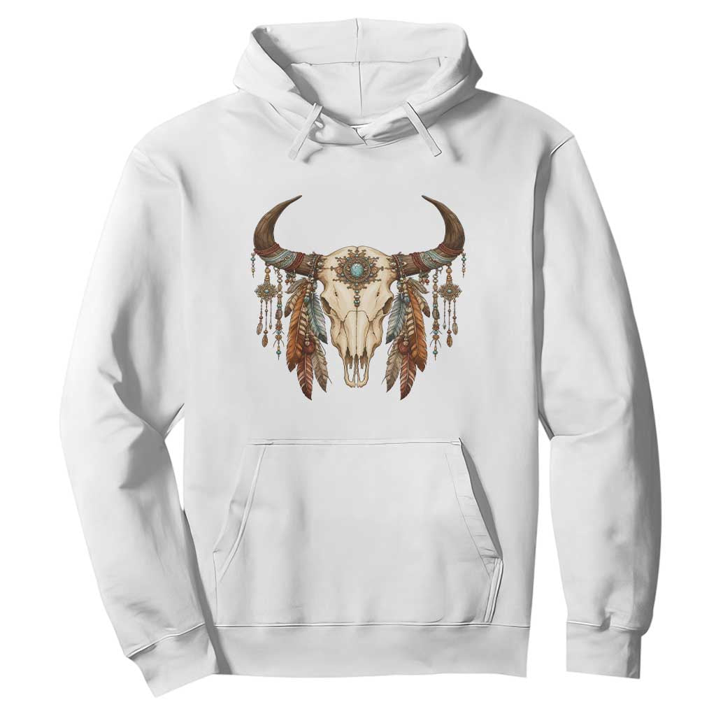 Vintage Southwestern Cow Skull Hoodie Boho Feather Western Graphic TS12 White Print Your Wear