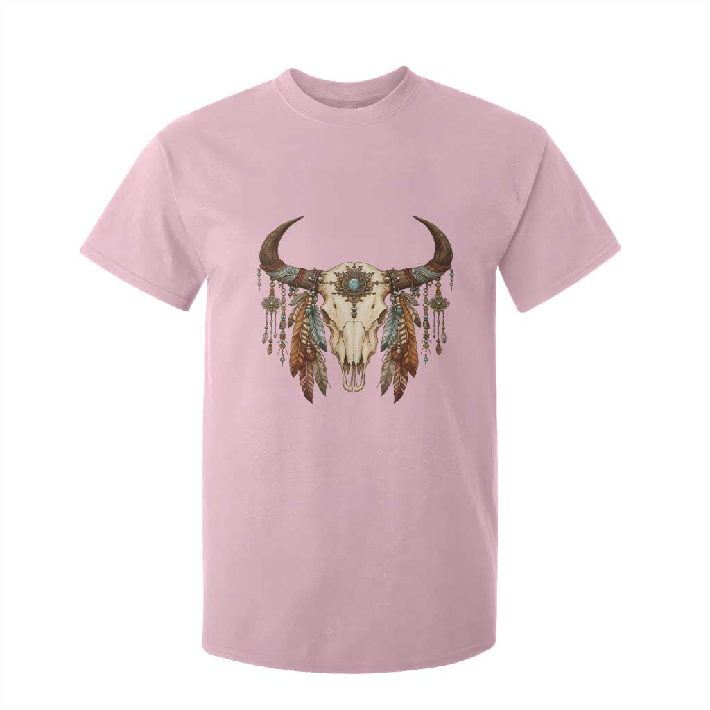 Vintage Southwestern Cow Skull T Shirt For Kid Boho Feather Western Graphic