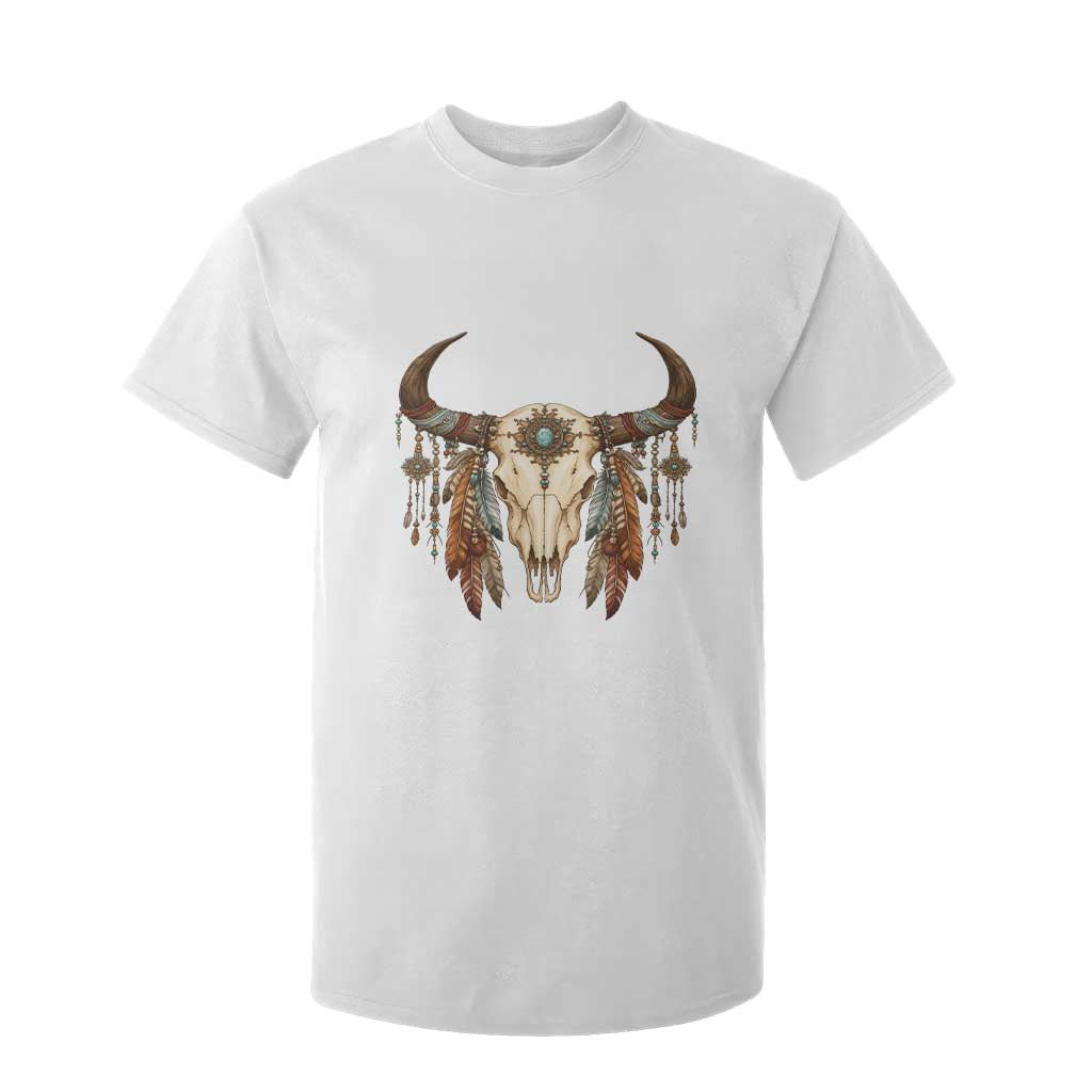 Vintage Southwestern Cow Skull T Shirt For Kid Boho Feather Western Graphic