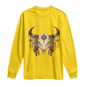 Vintage Southwestern Cow Skull Long Sleeve Shirt Boho Feather Western Graphic