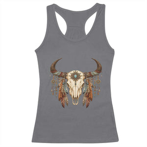 Vintage Southwestern Cow Skull Racerback Tank Top Boho Feather Western Graphic TS12 Charcoal Print Your Wear