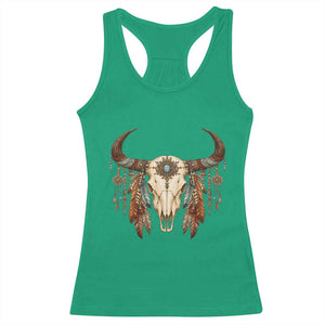 Vintage Southwestern Cow Skull Racerback Tank Top Boho Feather Western Graphic TS12 Irish Green Print Your Wear