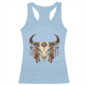 Vintage Southwestern Cow Skull Racerback Tank Top Boho Feather Western Graphic TS12 Light Blue Print Your Wear