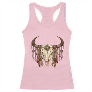 Vintage Southwestern Cow Skull Racerback Tank Top Boho Feather Western Graphic TS12 Light Pink Print Your Wear