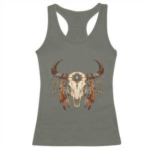 Vintage Southwestern Cow Skull Racerback Tank Top Boho Feather Western Graphic TS12 Military Green Print Your Wear