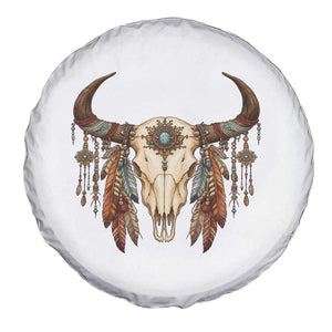 Vintage Southwestern Cow Skull Spare Tire Cover Boho Feather Western Graphic