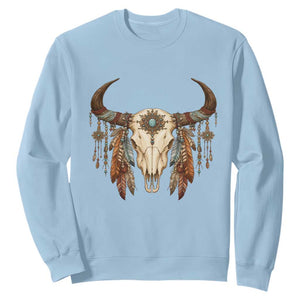 Vintage Southwestern Cow Skull Sweatshirt Boho Feather Western Graphic