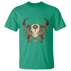 Vintage Southwestern Cow Skull T Shirt Boho Feather Western Graphic