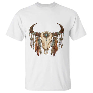 Vintage Southwestern Cow Skull T Shirt Boho Feather Western Graphic