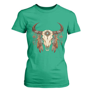 Vintage Southwestern Cow Skull T Shirt For Women Boho Feather Western Graphic