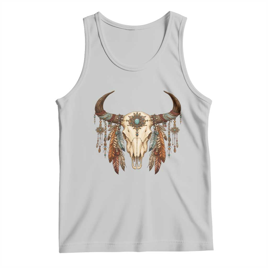 Vintage Southwestern Cow Skull Tank Top Boho Feather Western Graphic