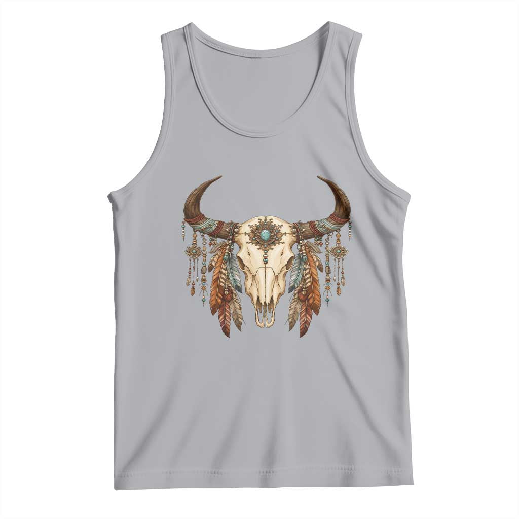 Vintage Southwestern Cow Skull Tank Top Boho Feather Western Graphic