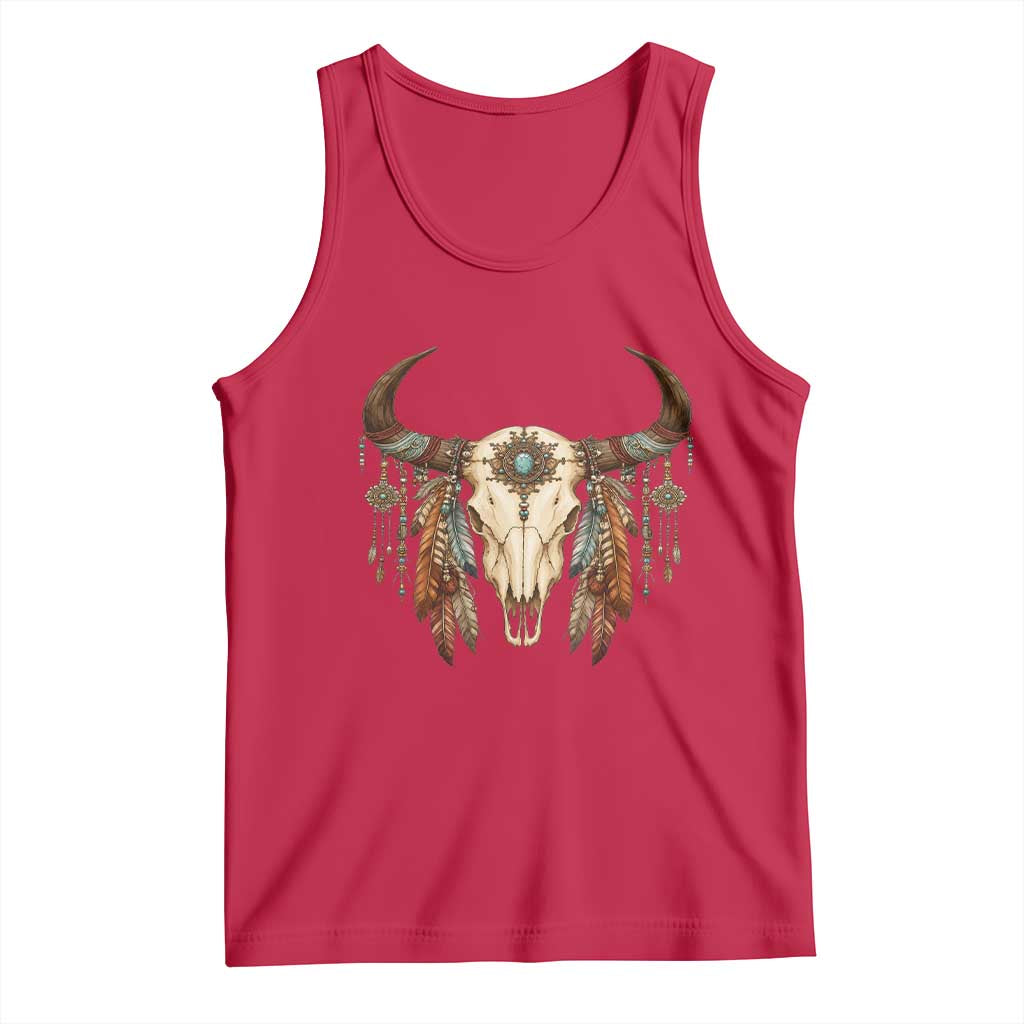 Vintage Southwestern Cow Skull Tank Top Boho Feather Western Graphic