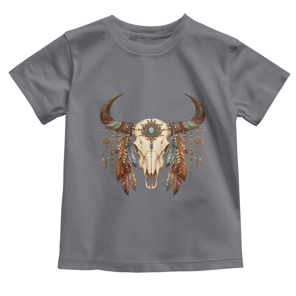 Vintage Southwestern Cow Skull Toddler T Shirt Boho Feather Western Graphic