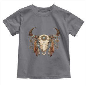 Vintage Southwestern Cow Skull Toddler T Shirt Boho Feather Western Graphic