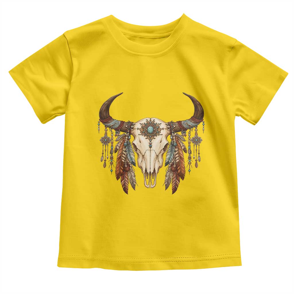 Vintage Southwestern Cow Skull Toddler T Shirt Boho Feather Western Graphic