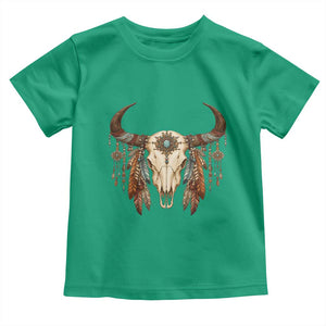 Vintage Southwestern Cow Skull Toddler T Shirt Boho Feather Western Graphic