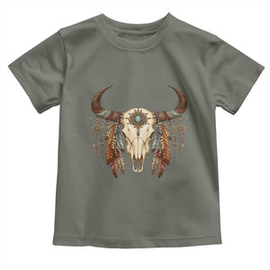 Vintage Southwestern Cow Skull Toddler T Shirt Boho Feather Western Graphic