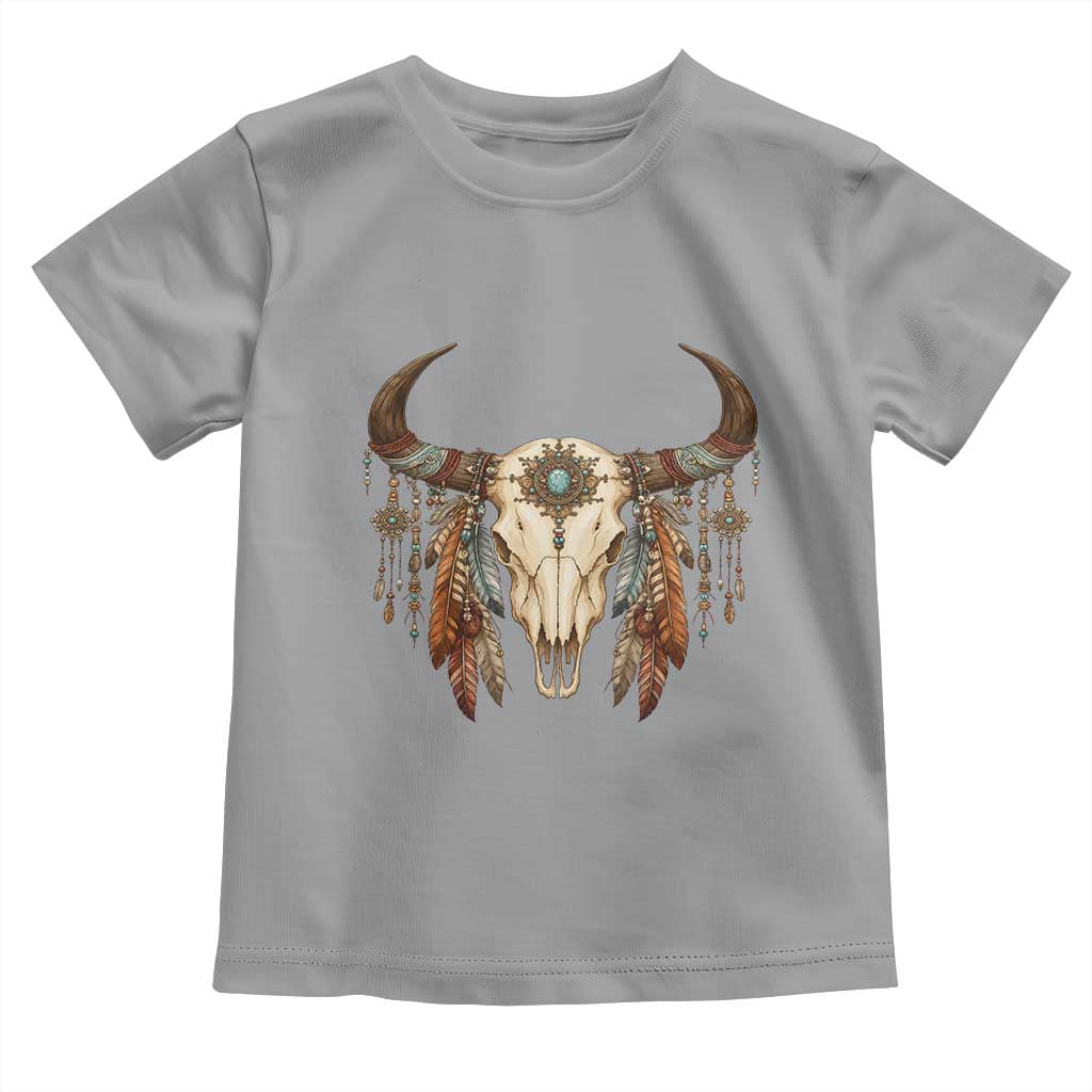 Vintage Southwestern Cow Skull Toddler T Shirt Boho Feather Western Graphic