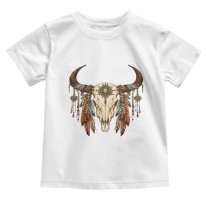Vintage Southwestern Cow Skull Toddler T Shirt Boho Feather Western Graphic