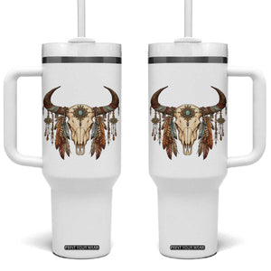 Vintage Southwestern Cow Skull Tumbler With Handle Boho Feather Western Graphic