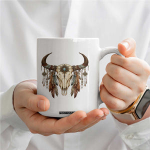 Vintage Southwestern Cow Skull Coffee Mug Boho Feather Western Graphic