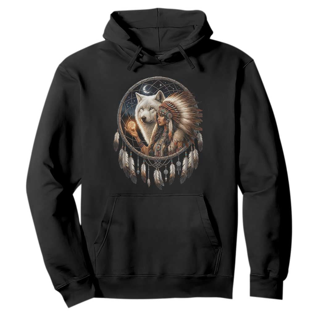 Vintage Native American Woman With White Wolf Graphic Hoodie TS12 Black Print Your Wear