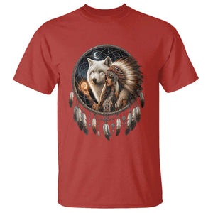 Vintage Native American Woman With White Wolf Graphic T Shirt