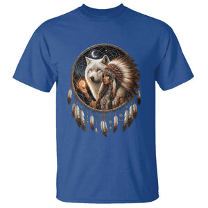 Vintage Native American Woman With White Wolf Graphic T Shirt