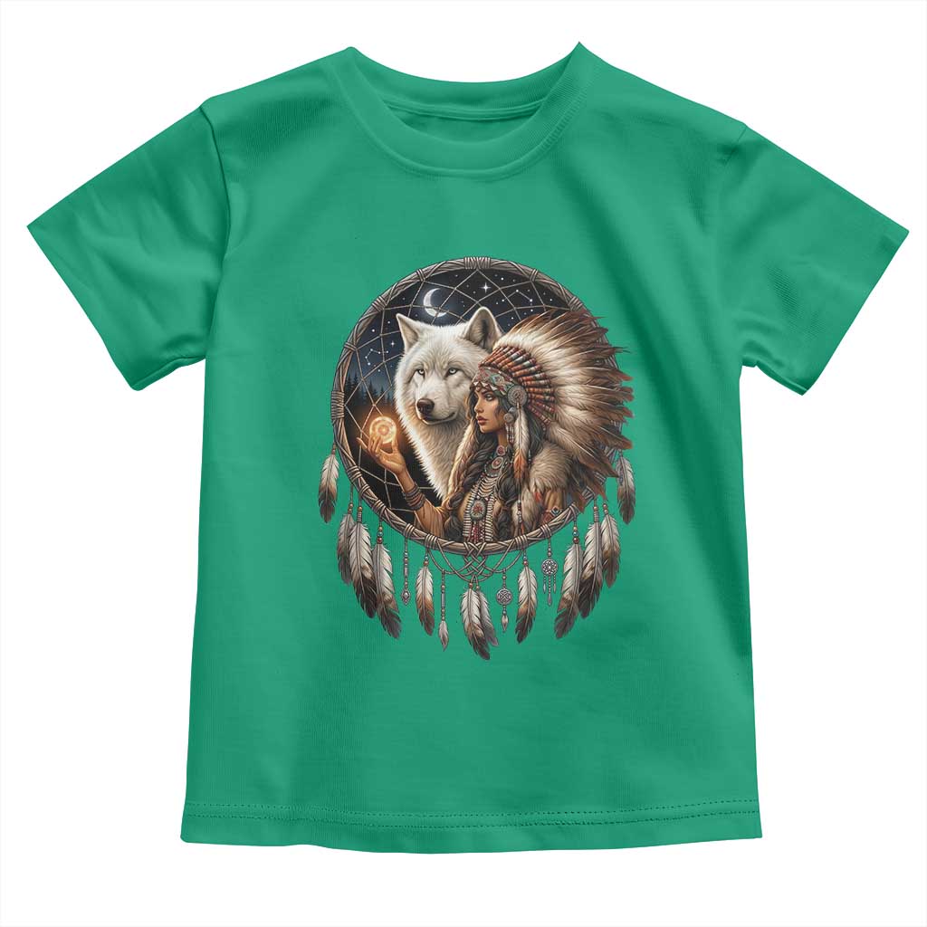 Vintage Native American Woman With White Wolf Graphic Toddler T Shirt