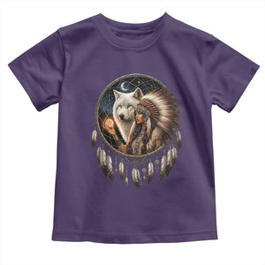 Vintage Native American Woman With White Wolf Graphic Toddler T Shirt