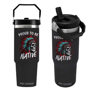 Proud To Be Native Flip Straw Tumbler Native American Skull Headdress Graphic