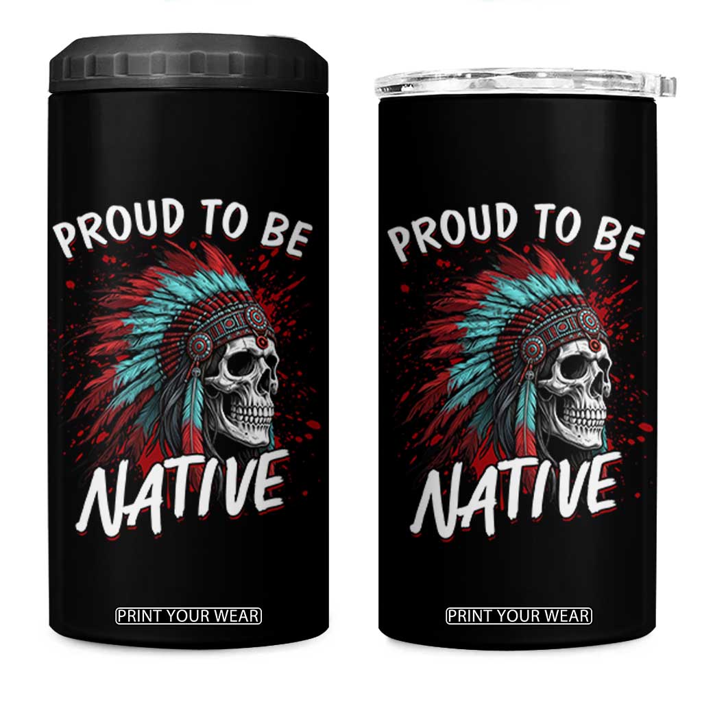 Proud To Be Native 4 in 1 Can Cooler Tumbler Native American Skull Headdress Graphic TS12 One Size: 16 oz Black Print Your Wear
