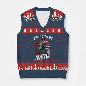 Proud To Be Native V-Neck Knit Sweater Vest Native American Skull Headdress Graphic