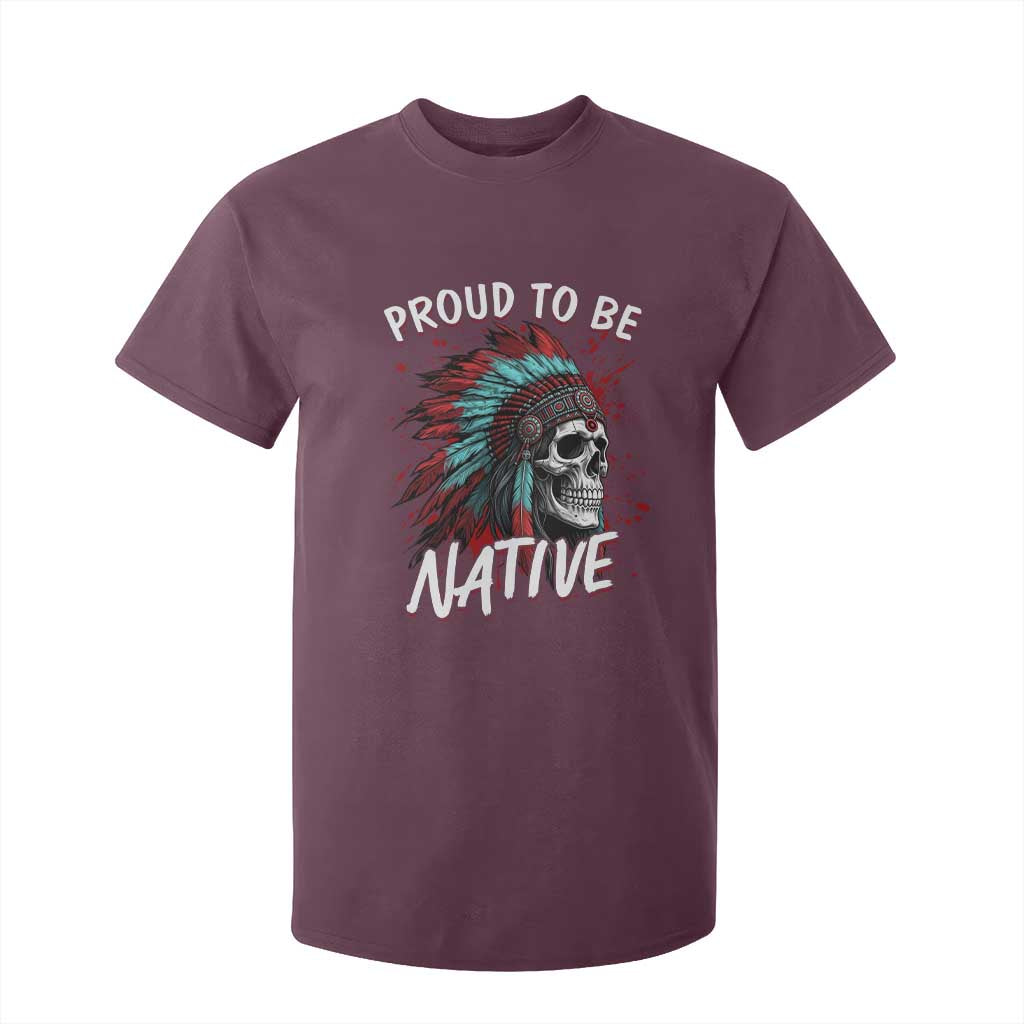 Proud To Be Native T Shirt For Kid Native American Skull Headdress Graphic