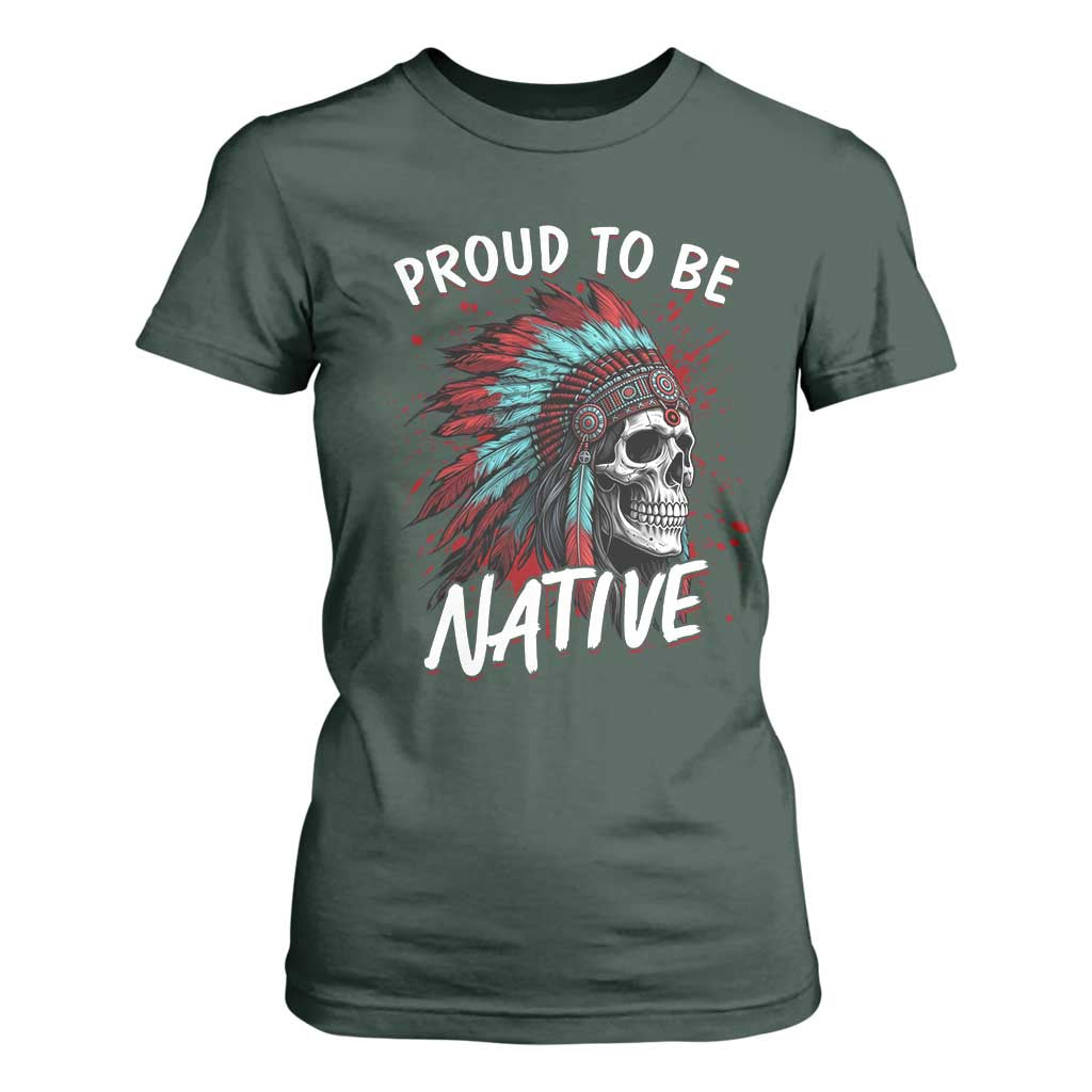 Proud To Be Native T Shirt For Women Native American Skull Headdress Graphic