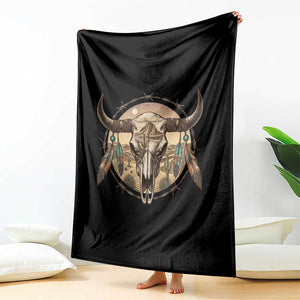 Southwestern Desert Bull Skull Throw Blanket Rustic Western Feather Emblem